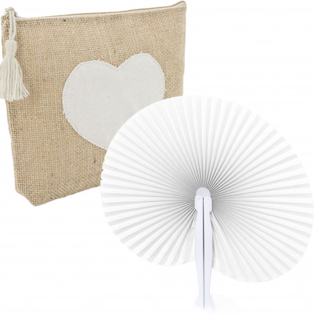 Necessaire de Juta com Coração e Pai Pai Branco ideal para Detalhes de Convidadas