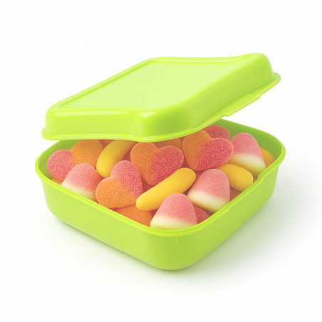 Fiambrera verde com doces sem glúten personalizada: detalhe doce para convidados