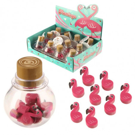 Balde com mini gomas de flamingos