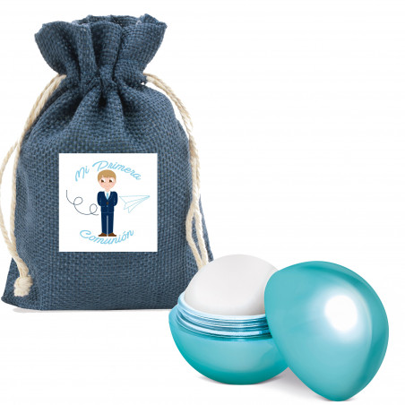 Bálsamo Labial com Aroma a Baunilha em Bolsa Azul Marinho com Adesivo: Detalhe para Convidadas de Comunhão