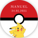 Fiambrera amarela com adesivo pokémon e guloseimas para festas infantis