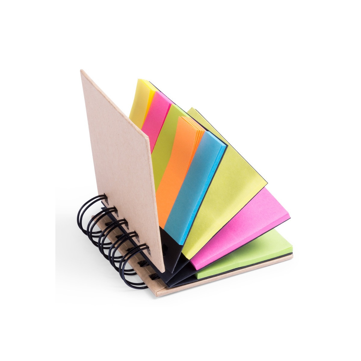 Caderno com post-its adesivos coloridos