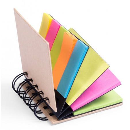Caderno com post-its adesivos coloridos