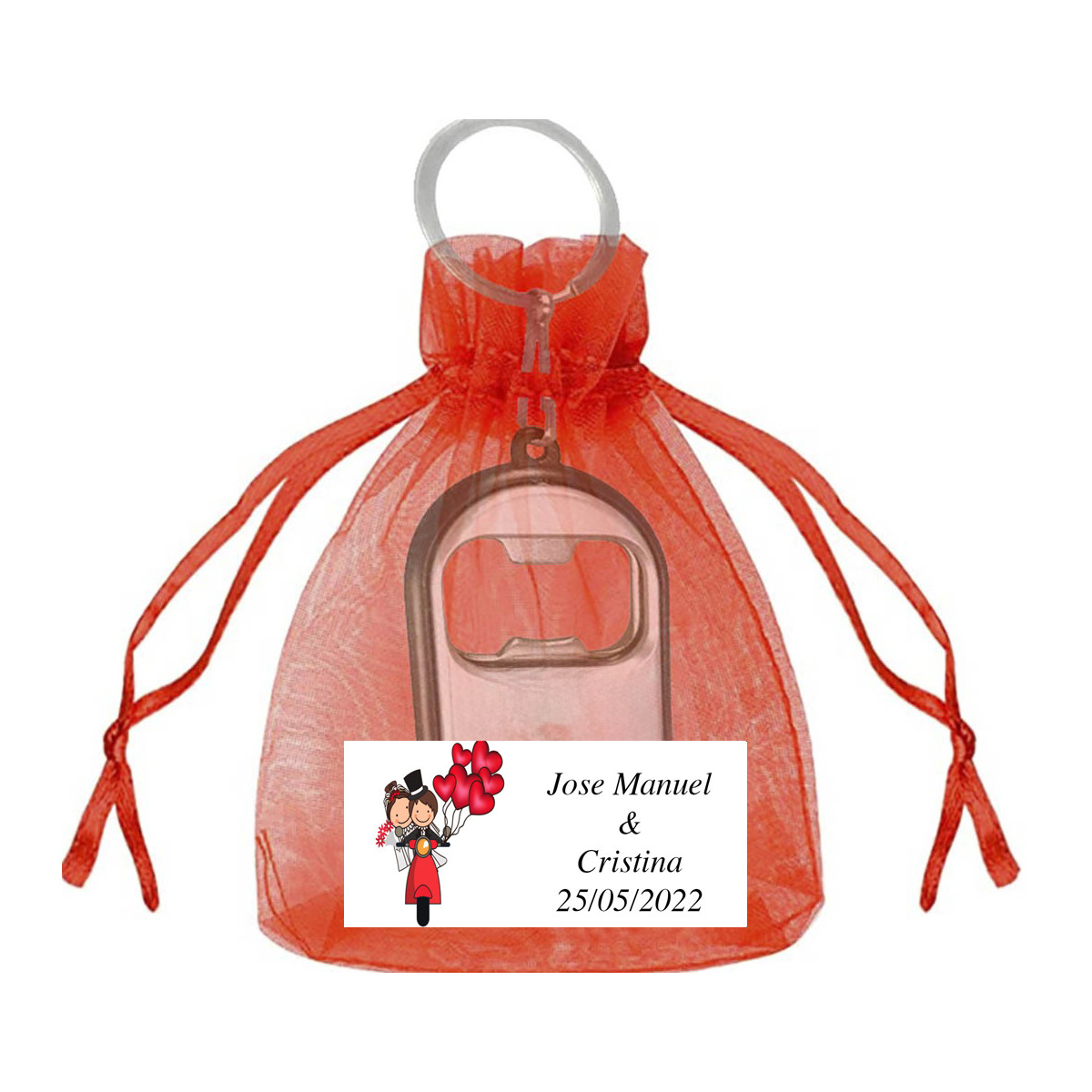 Chaveiro abridor de casamento com bolsa personalizada