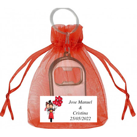 Chaveiro abridor de casamento com bolsa personalizada
