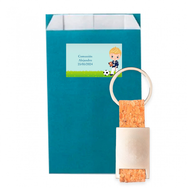 Chaveiro de cortiça com adesivo design de futebol em envelope kraft com adesivo personalizado para detalhes da primeira comunhão