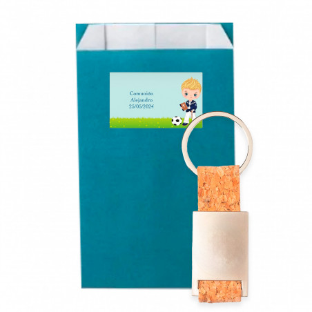 Chaveiro de cortiça com adesivo design de futebol em envelope kraft com adesivo personalizado para detalhes da primeira comunhão