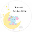 Vela aromática amarela em frasco de vidro com etiqueta personalizável com design de elefante para batizado