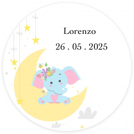 Vela aromática amarela em frasco de vidro com etiqueta personalizável com design de elefante para batizado