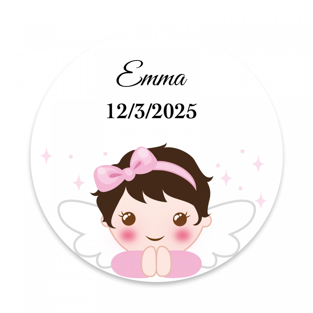 Adesivo anjo menina redondo 3cm personalizável para batizado