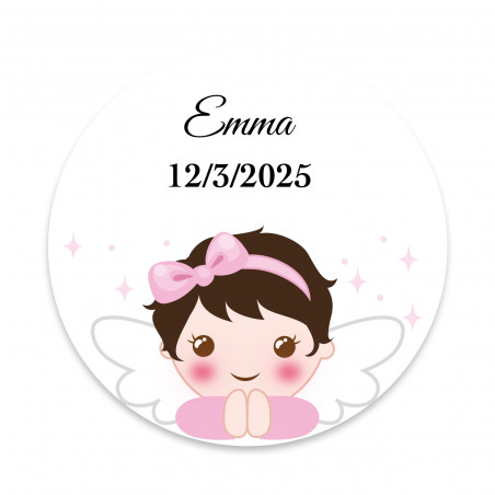 Adesivo anjo menina redondo 3cm personalizável para batizado