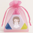 Marcador tricolor personalizado para comunhão com adesivo menina comunhão em bolsa de organza