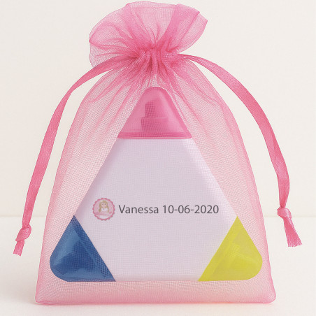 Marcador tricolor personalizado para comunhão com adesivo menina comunhão em bolsa de organza
