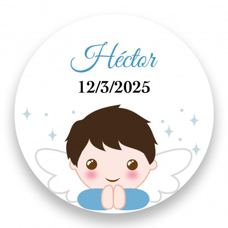 Adesivo anjo menino redondo 3cm personalizável para batizado