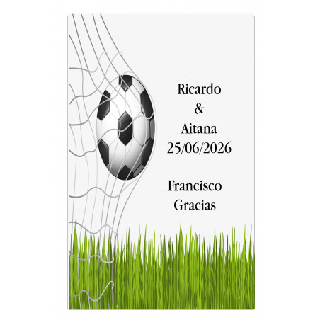 Apito de metal com adesivo de futebol personalizado em caixa de cor preta.