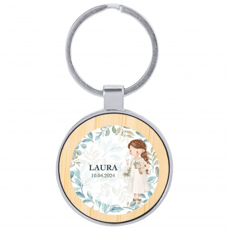 Chaveiro metálico com adesivo primeira comunhão menina personalizável