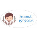 Adesivo de comunhão ovalado personalizado para menino