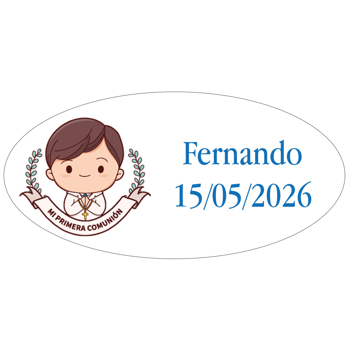 Adesivo de comunhão ovalado personalizado para menino