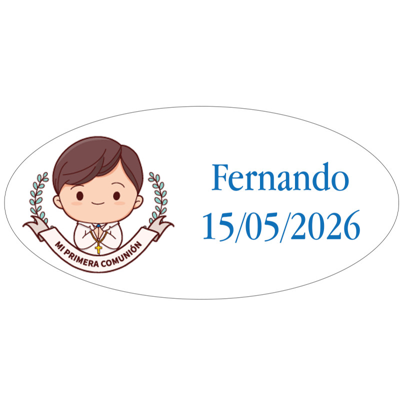 Adesivo de comunhão ovalado personalizado para menino