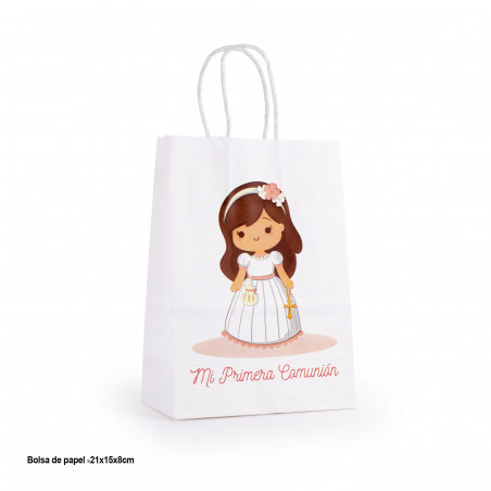 Botelha de Vinho com Saca-Rolhas Personalizado em Bolsa de Menina Comunhão
