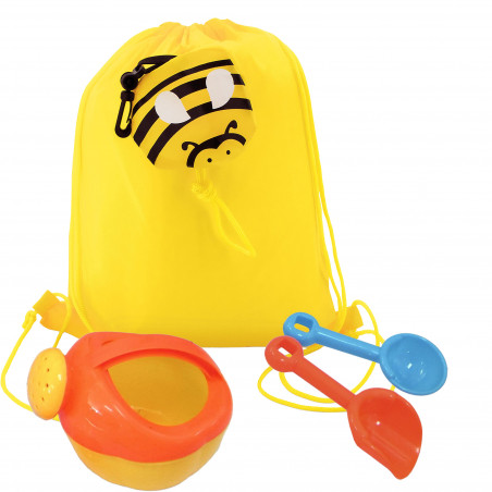Mochila infantil abelha com regador e acessórios para areia
