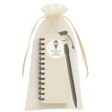 Caneta de formatura com caderno personalizado em bolsa de organza