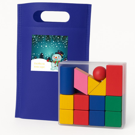 Jogo de habilidade com peças de madeira com adesivo de Natal personalizável e bolsa de presente
