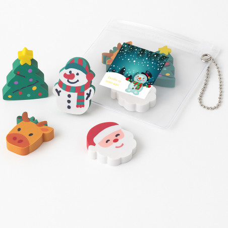 Borrachas em forma de bonecos de Natal apresentadas com adesivo para personalizar