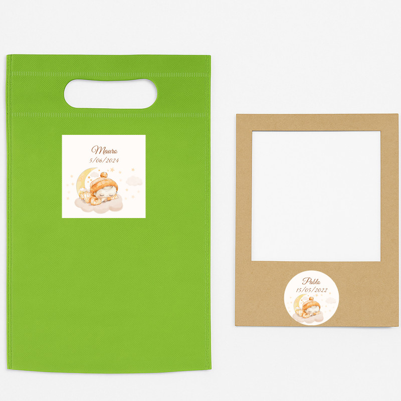 Imã porta-retratos com envelope de apresentação e adesivos de batizado personalizados