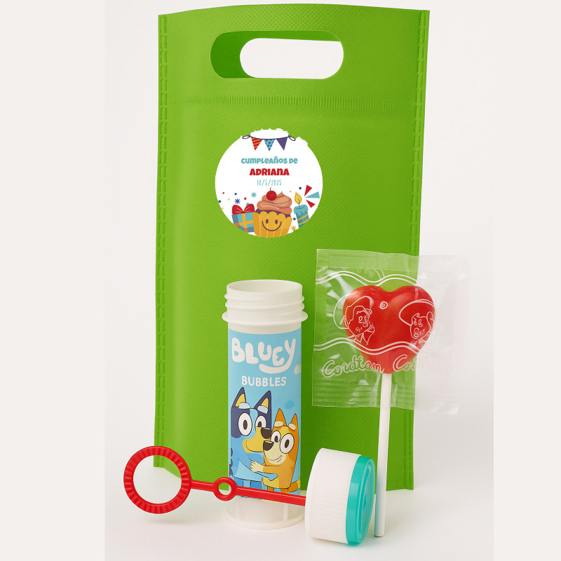 Pompero Bluey em envelope com adesivo personalizável para detalhes
