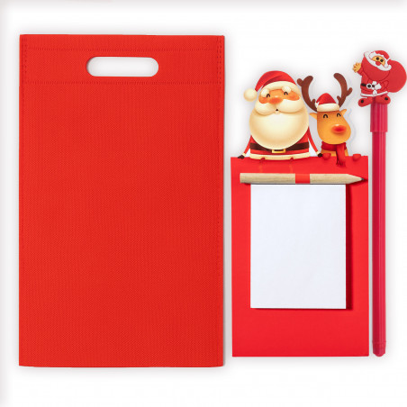Caderno com ímã para geladeira especial de Natal com lápis e caneta de Natal em bolsa de presente