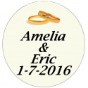Adesivo personalizado casamento 3cm com design de alianças douradas