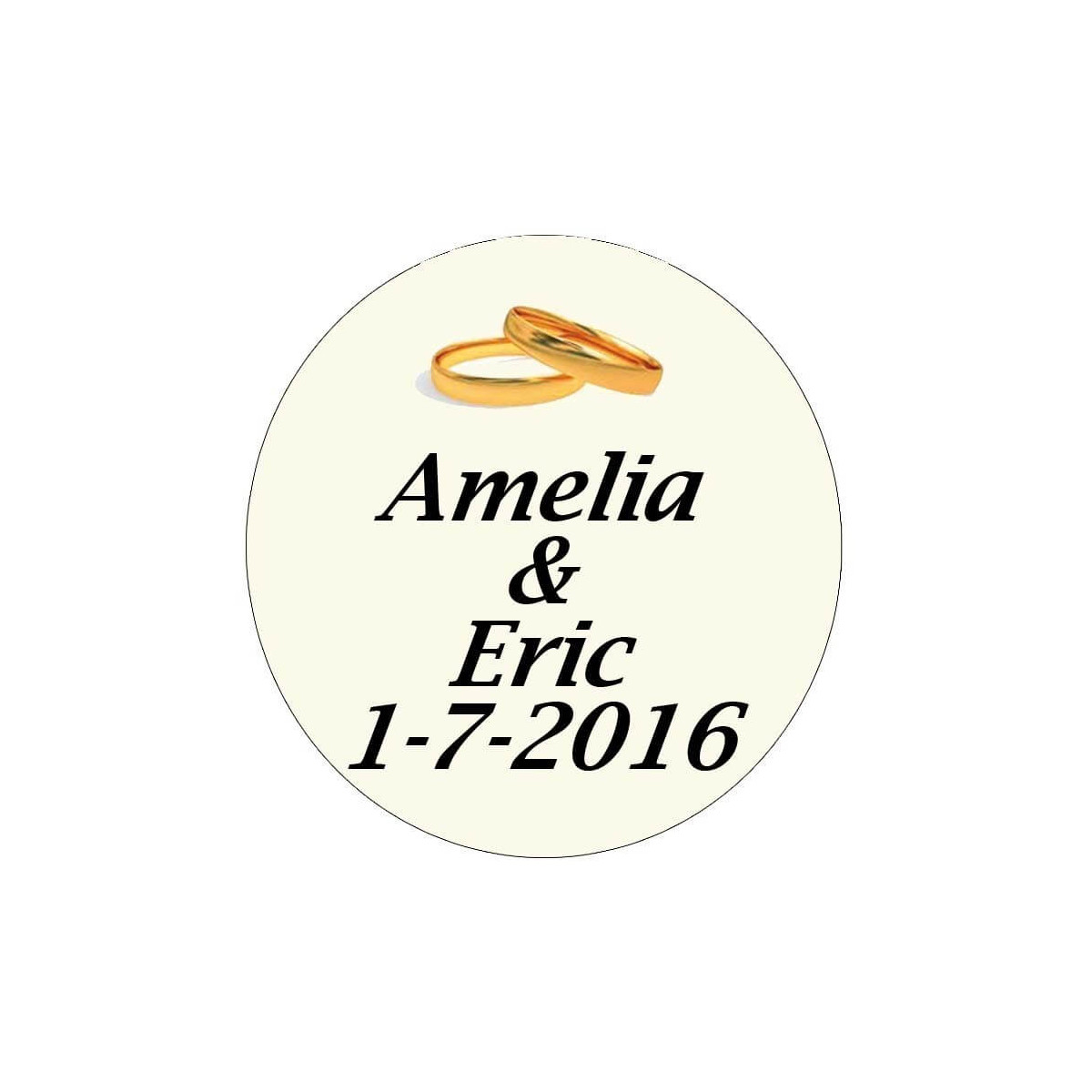 Adesivo personalizado casamento 3cm com design de alianças douradas