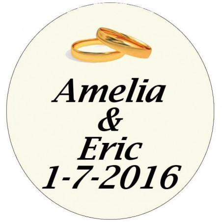 Adesivo personalizado casamento 3cm com design de alianças douradas