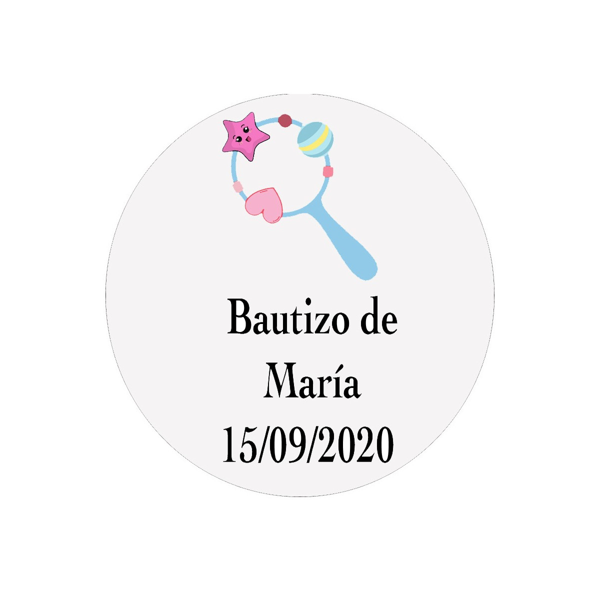 Adesivo 3cm batizado personalizado com design de chocalho