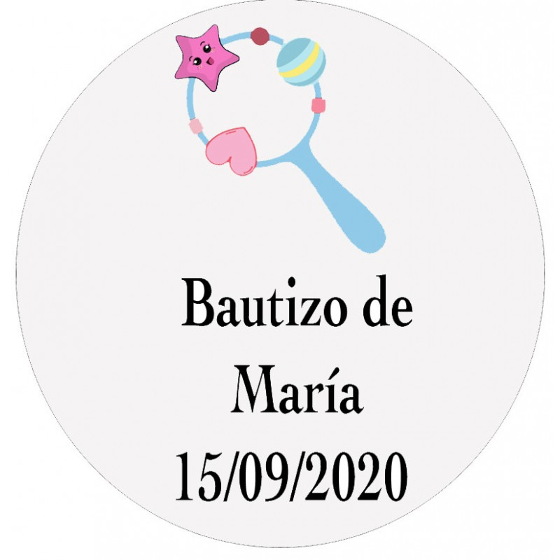 Adesivo 3cm batizado personalizado com design de chocalho
