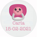 Adesivo personalizado para batizado 3cm com design de chupeta rosa
