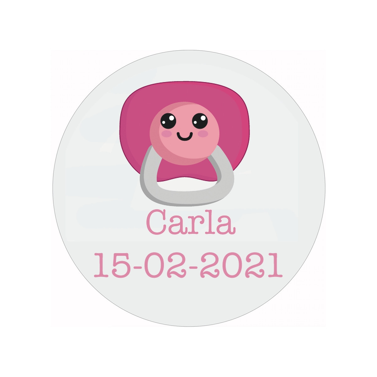 Adesivo personalizado para batizado 3cm com design de chupeta rosa