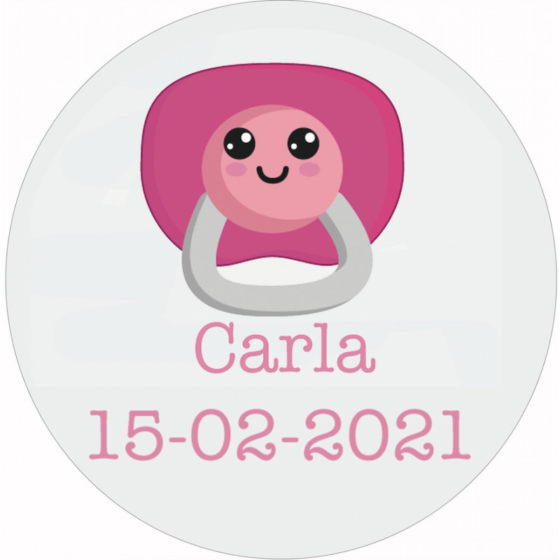 Adesivo personalizado para batizado 3cm com design de chupeta rosa