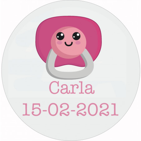 Adesivo personalizado para batizado 3cm com design de chupeta rosa