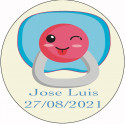 Adesivo personalizado de 3cm para batizado com design de chupeta azul