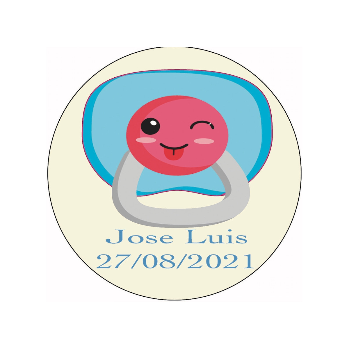 Adesivo personalizado de 3cm para batizado com design de chupeta azul