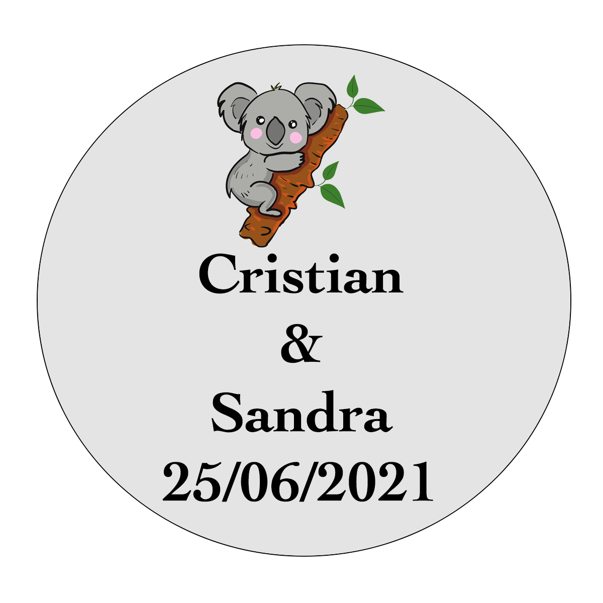 Adesivo personalizado de 3 cm para casamentos com design de coala