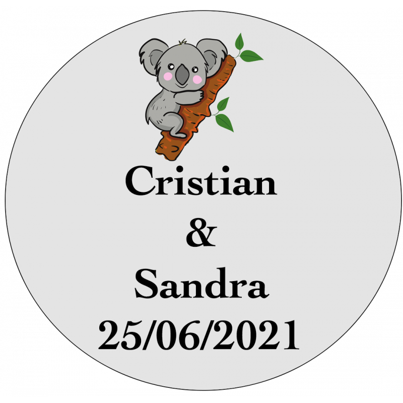 Adesivo personalizado de 3 cm para casamentos com design de coala
