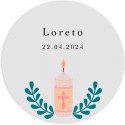 Adesivo de 3cm para comunhão e batizado personalizado com vela rosa e nome