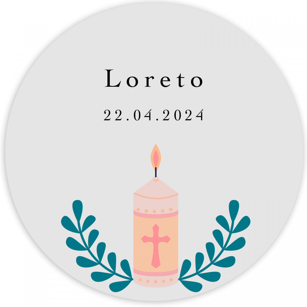 Adesivo de 3cm para comunhão e batizado personalizado com vela rosa e nome