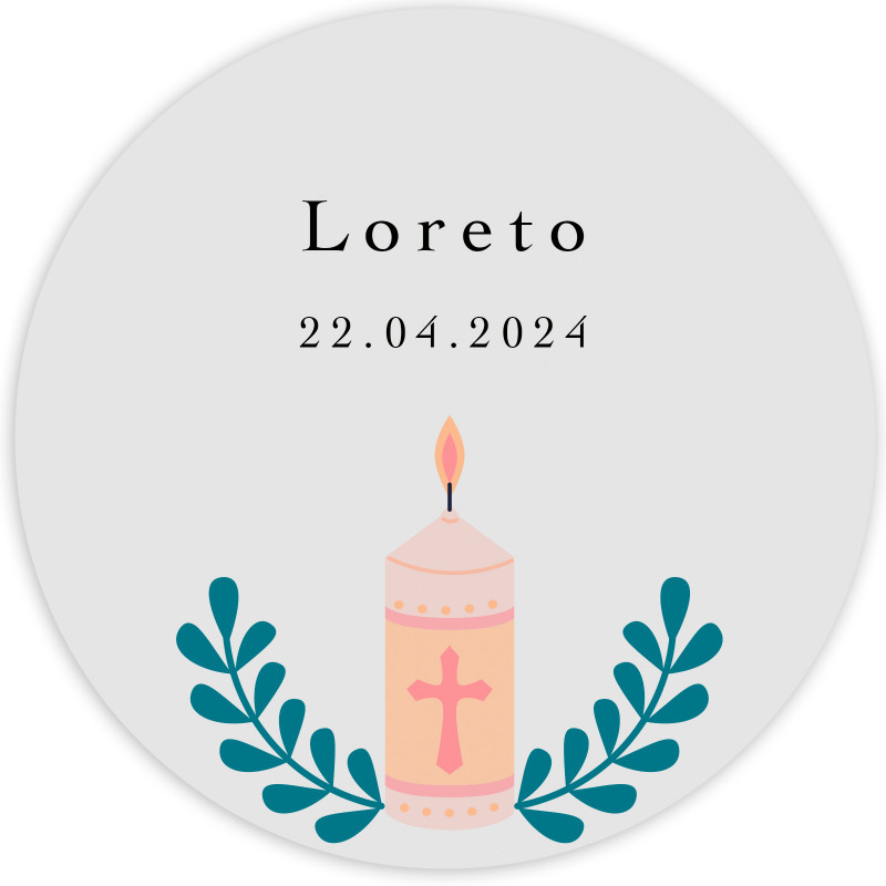 Adesivo de 3cm para comunhão e batizado personalizado com vela rosa e nome