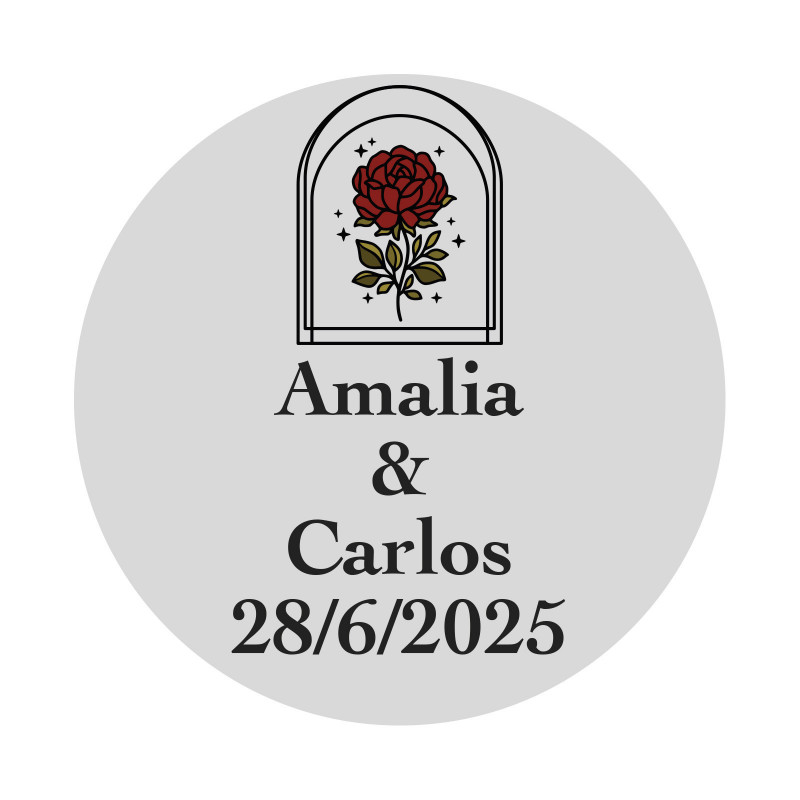 Adesivo de casamento personalizado com design de rosa em cúpula
