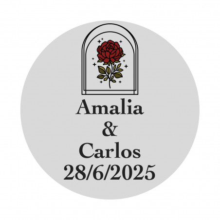 Adesivo de casamento personalizado com design de rosa em cúpula