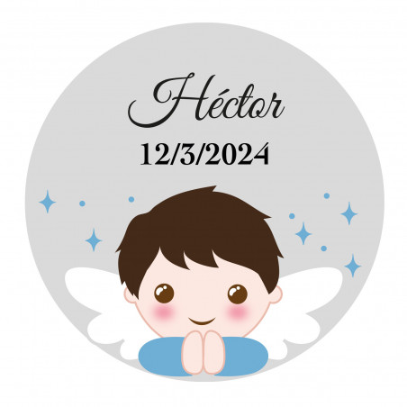 Adesivo batizado menino de 3cm personalizado com design de anjo transparente